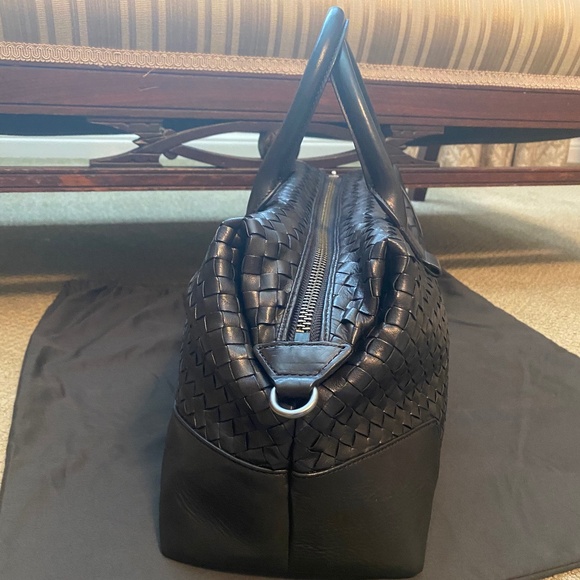NEW Christopher Kon 100% Genuine Woven Leather Satchel Black - Bottega V Style - Picture 3 of 5